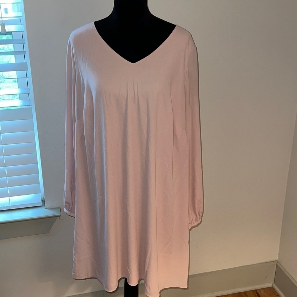 Worthington Woman blush V neck open long sleeves shift dress Sz 0X